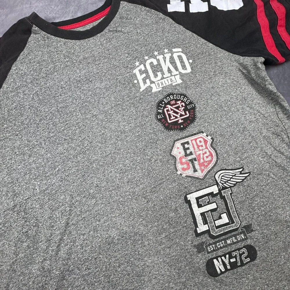 Vintage Ecko Unltd Raglan Graphic T Shirt Mens 2XL Grey Black Y2K Streetwear - Picture 3 of 7